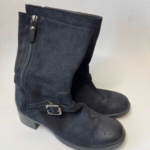 AGL Black Suede Ankle Boots with Buckle